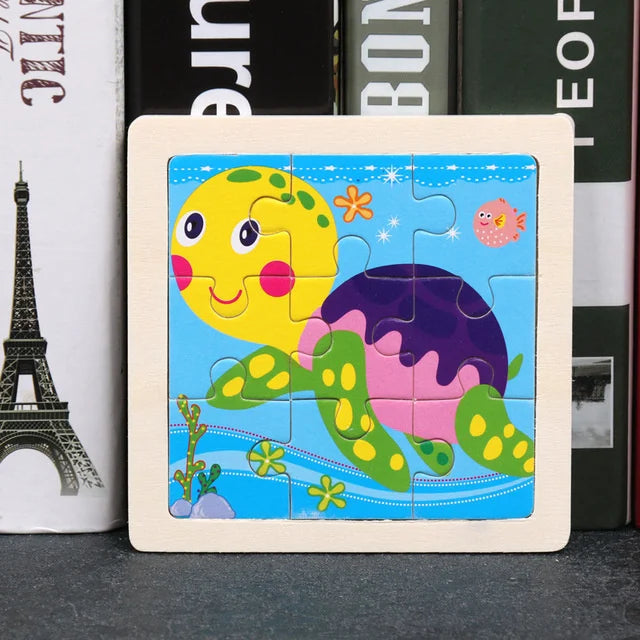 3D Wooden Puzzle | 11x11cm | Animal and Vehicle Cartoon Theme | Unisex