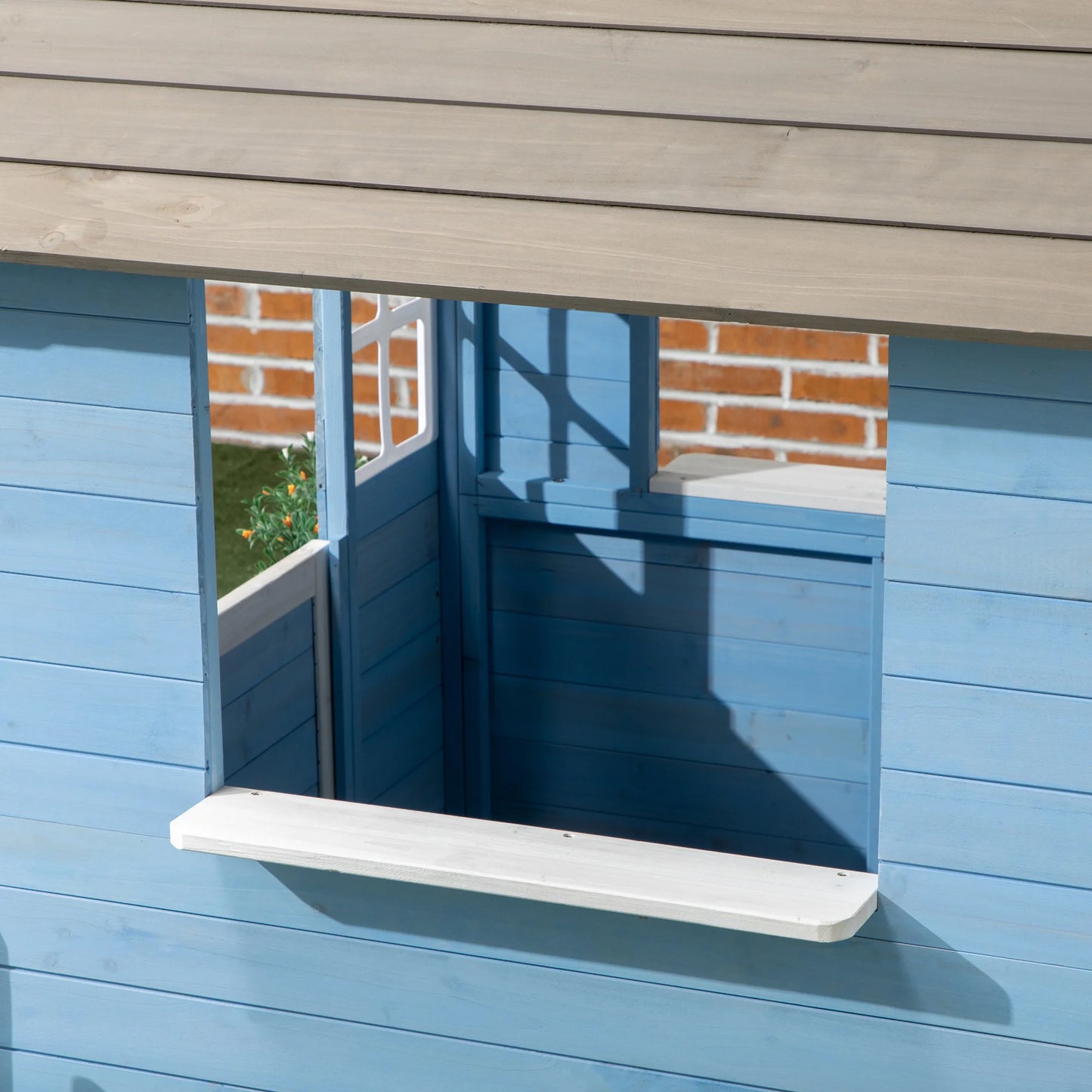 Outsunny Wooden Playhouse For Kids With Working Doors And Windows