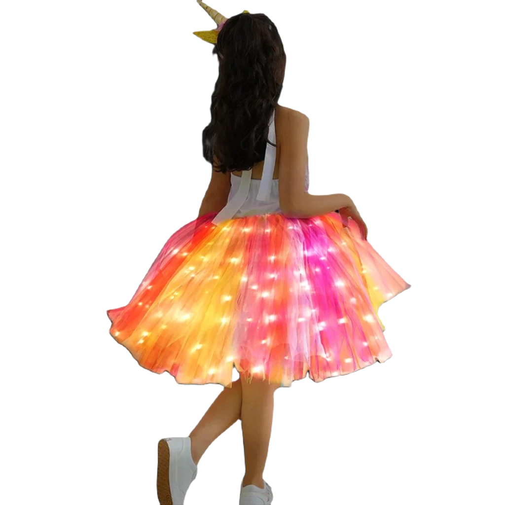 Magical LED Unicorn Princess Dress with Sequins - Kids Costume Delight!