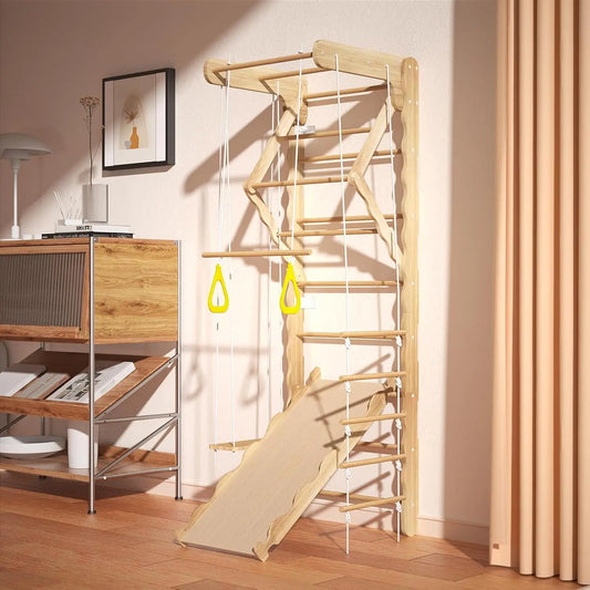 Wooden Indoor Jungle Gym With Swedish Ladder Promotes Active Play