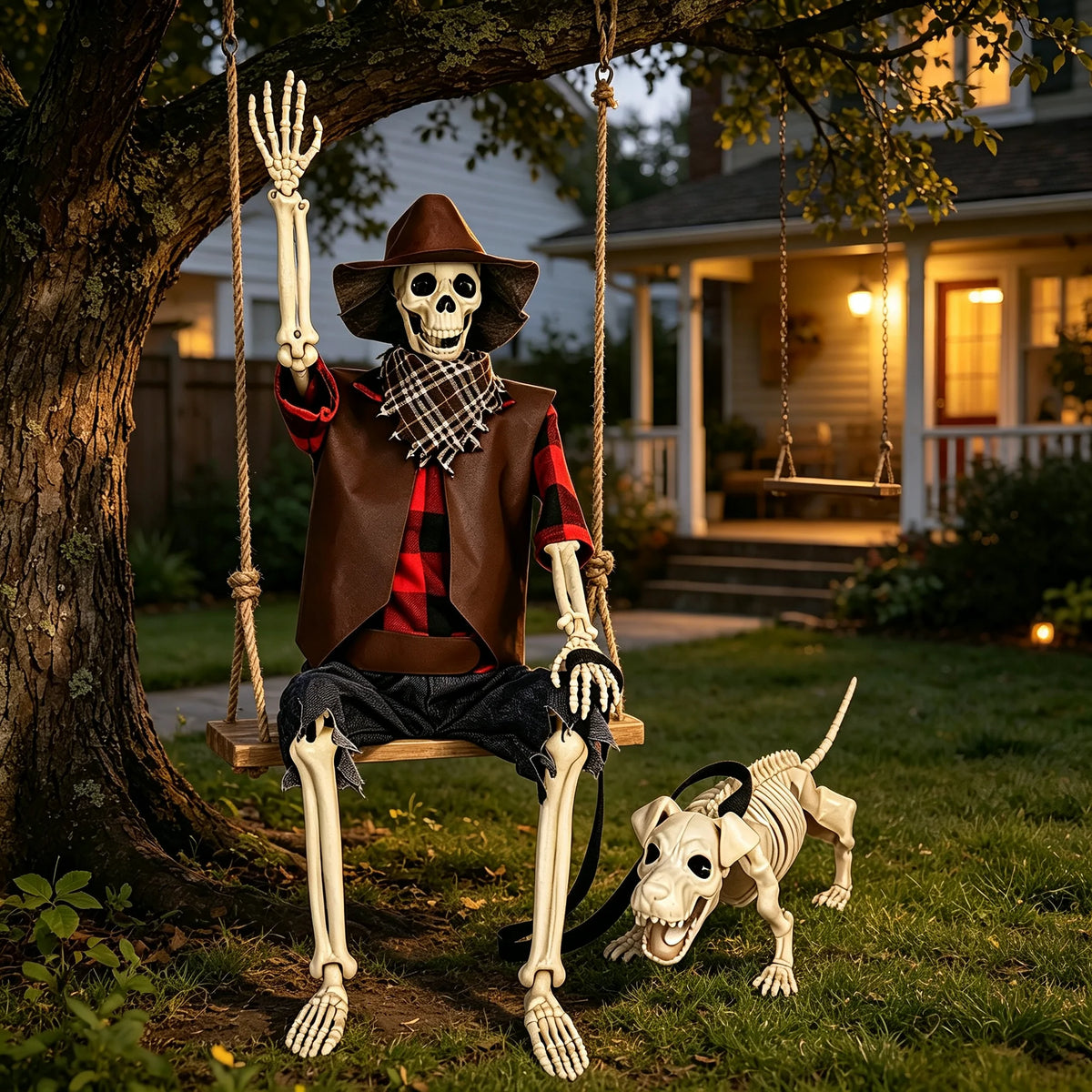 Halloween Skeleton Set | 36 Inch Posable Figure | Cowboy Theme | Yard Decor