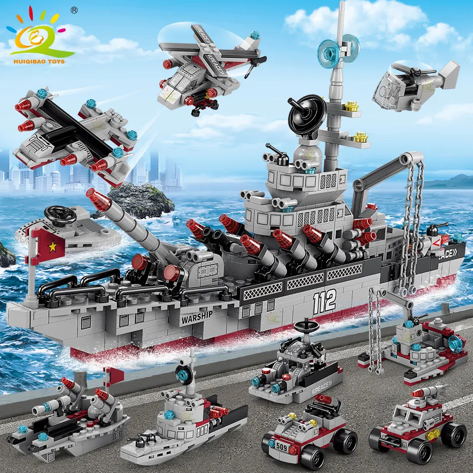 Huiqibao Toys 8-in-1 Eco-Friendly Military Aircraft Cruiser Building Blocks with 554pcs - ToylandEU