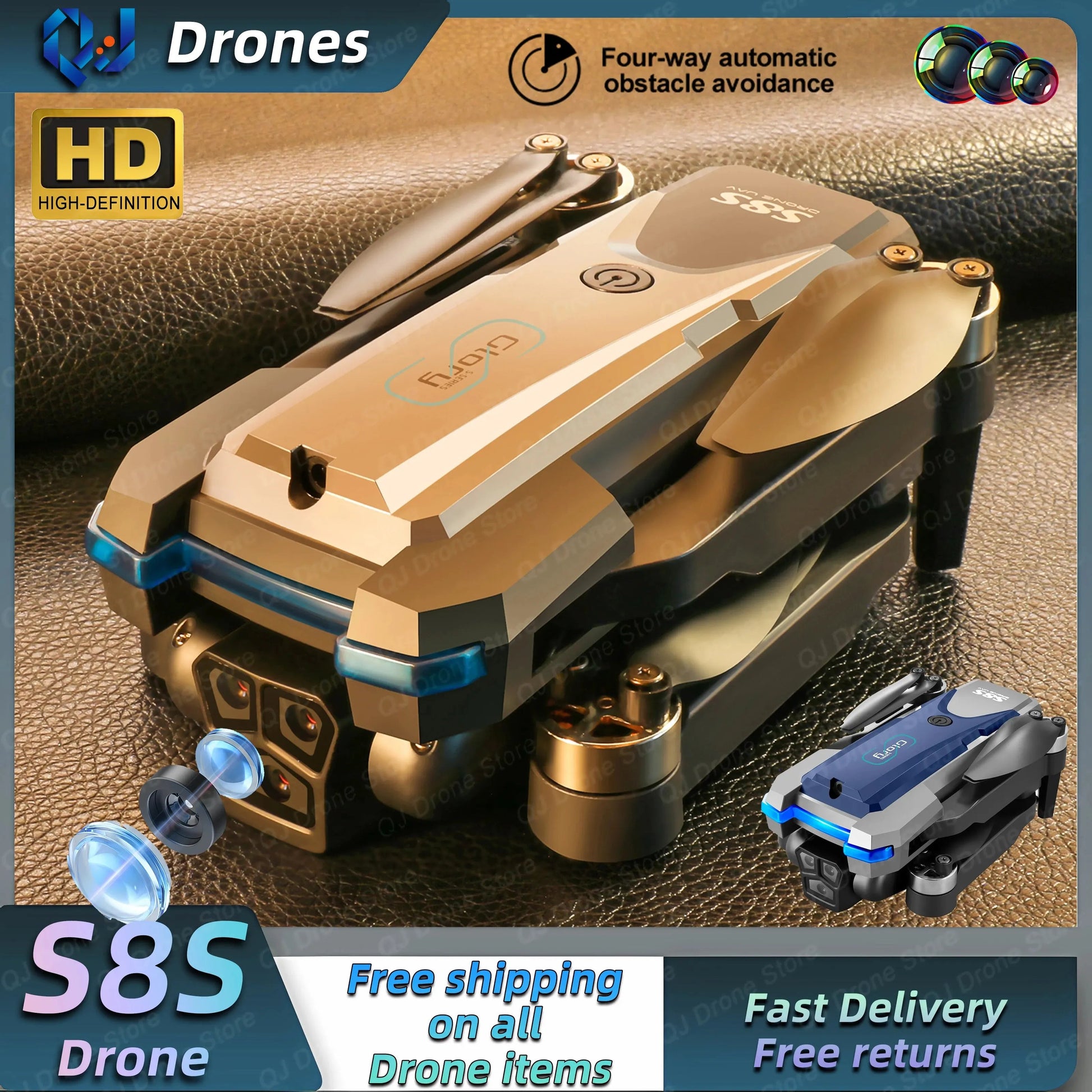 2023 S8S High-Definition Dual Camera Foldable RC Drone with Obstacle Avoidance - ToylandEU