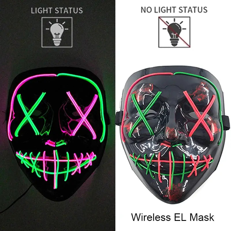 Wireless Halloween Neon LED Purge Mask Masque Masquerade Party Masks Light Grow in the Dark Horror Mask Glowing Masker - ToylandEU