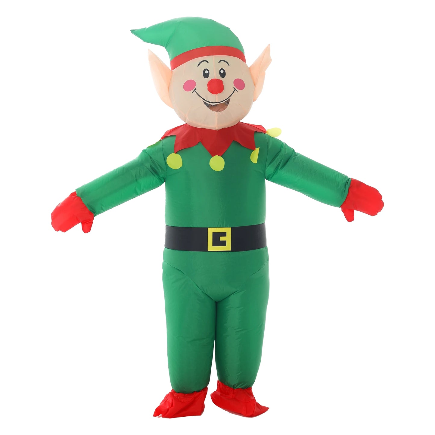 Adult Inflatable Elf Costume | Green Polyester | Battery Operated | Unisex
