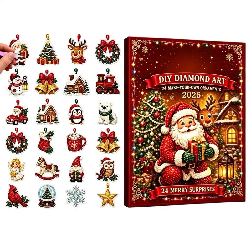 Advent Calendar | 24 DIY Diamond Painting Ornaments | Sparkling Rhinestone Kit | Craft Gift For Girls