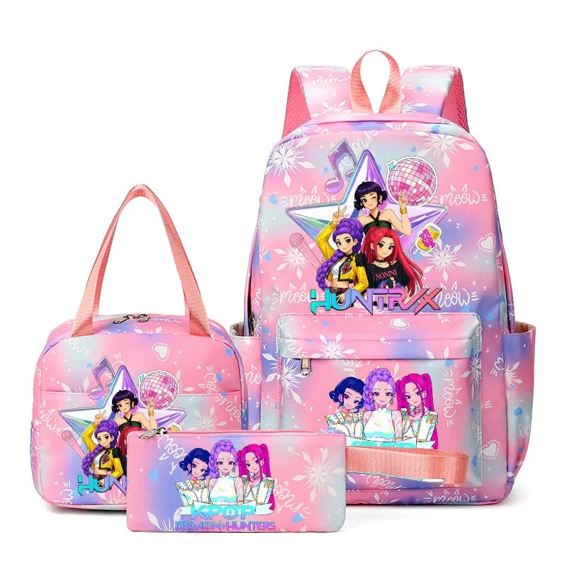 Backpack | Snow Print Kpop Demon Hunter Theme | Capacity Under 20L | 3pc Set