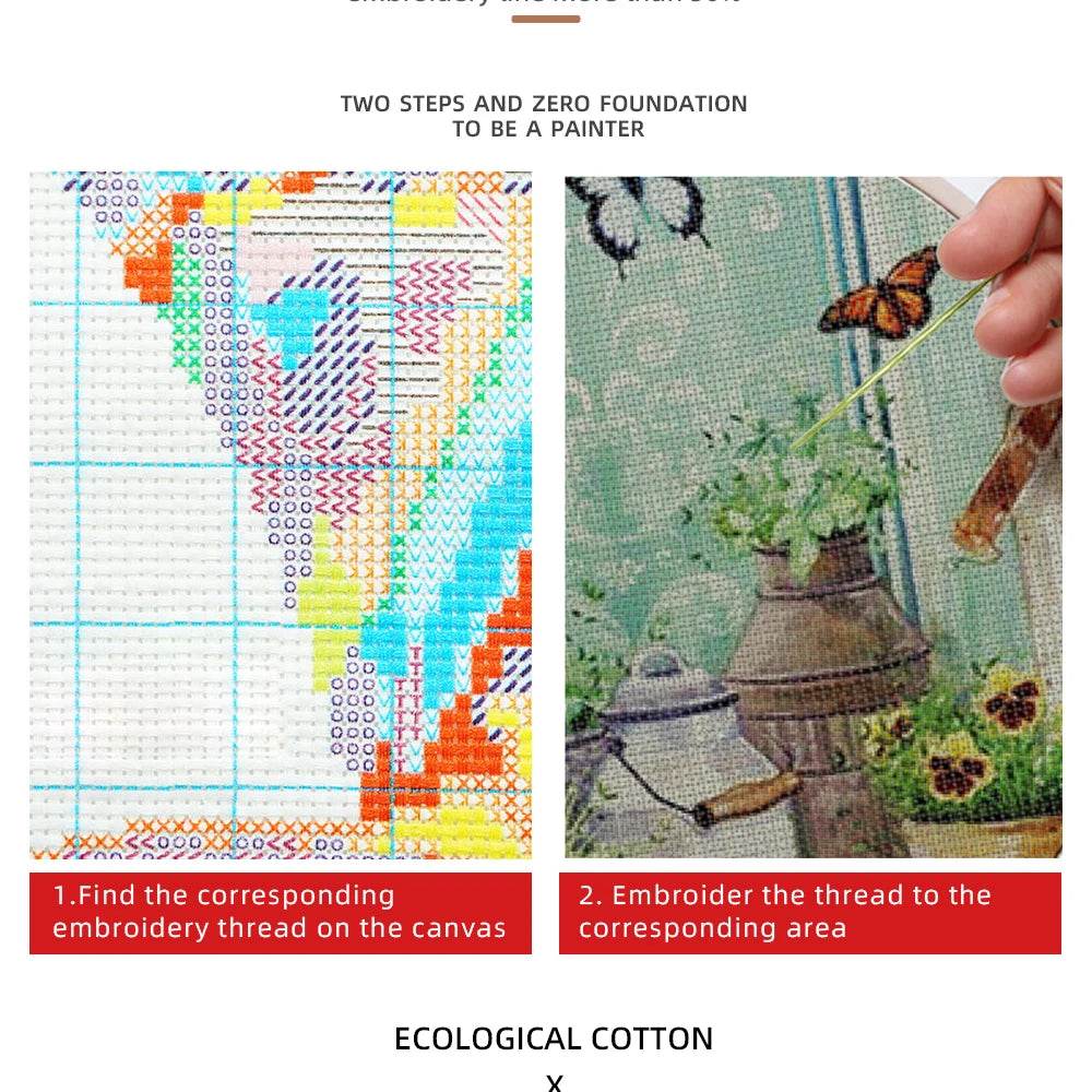 Scenery Flower Printed Canvas 11CT Cross-Stitch Set Embroidery Hobby Needlework Handmade Knitting Promotions Mulina Gift - ToylandEU