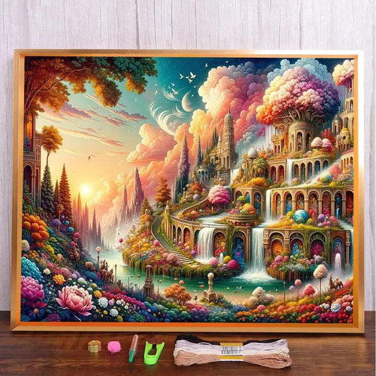  Scenic Castle Design 11CT Cross Stitch Full Kit - DIY Embroidery Craft with Printed Fabric and Mulina Threads -  ToylandEU™