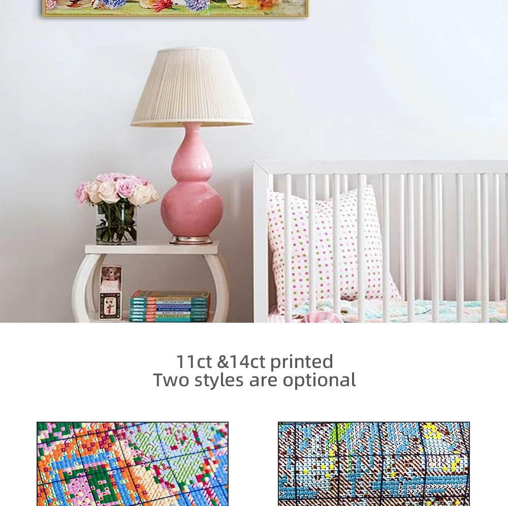 Scenic Castle Design 11CT Cross Stitch Full Kit - DIY Embroidery Craft with Printed Fabric and Mulina Threads - ToylandEU