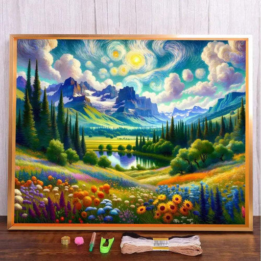  Scenic Landscape 11CT Cross Stitch Kit - Embroidery Sewing Craft for Adults with Printed Canvas and Floss -  ToylandEU™