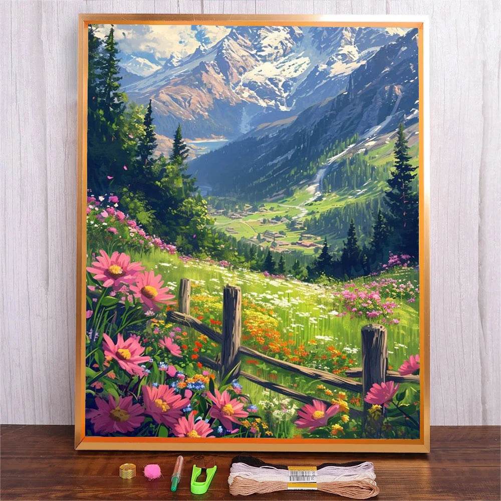 Scenic Mountain Embroidery Kit - DIY Cross Stitch 11CT/14CT for Home Decor - ToylandEU