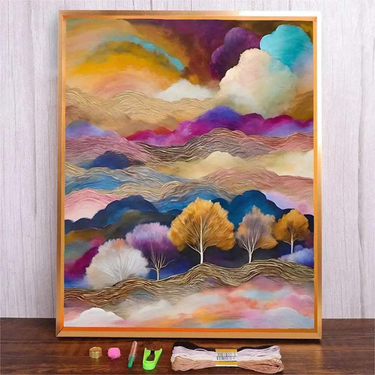  Scenic Mountain Landscape Cross Stitch Embroidery Kit for Beginners with Printed Canvas -  ToylandEU™