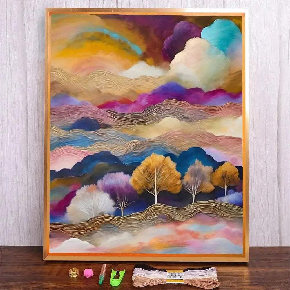  Scenic Mountain Landscape Cross Stitch Embroidery Kit for Beginners with Printed Canvas -  ToylandEU™
