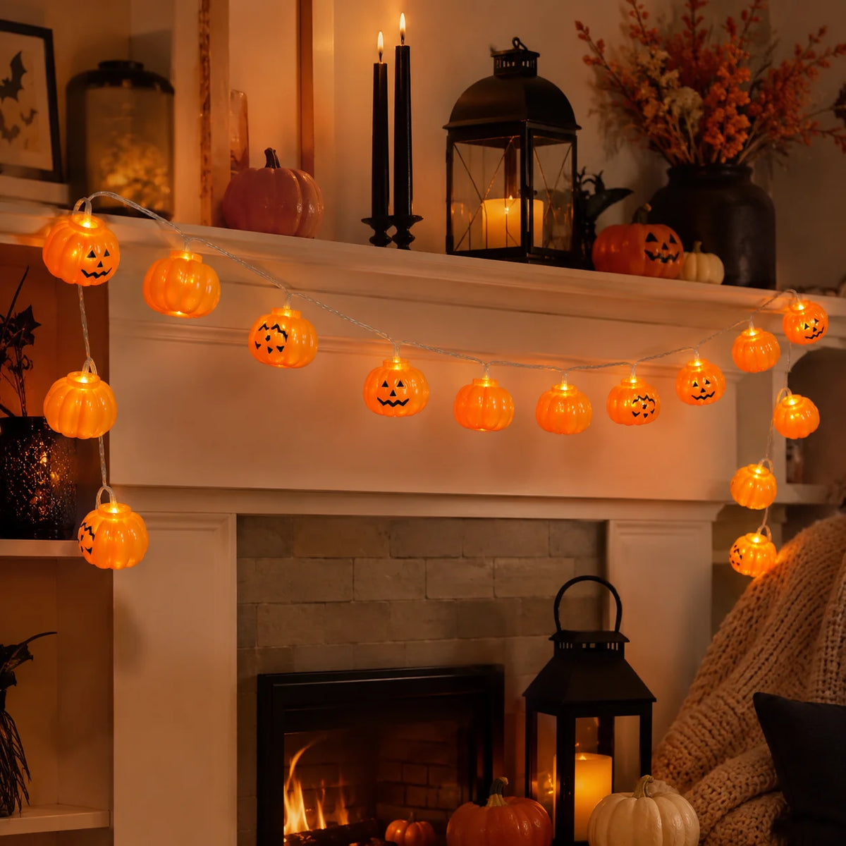 Halloween String Lights | 20 LED Warm White | Battery Operated | Pumpkin Ghost
