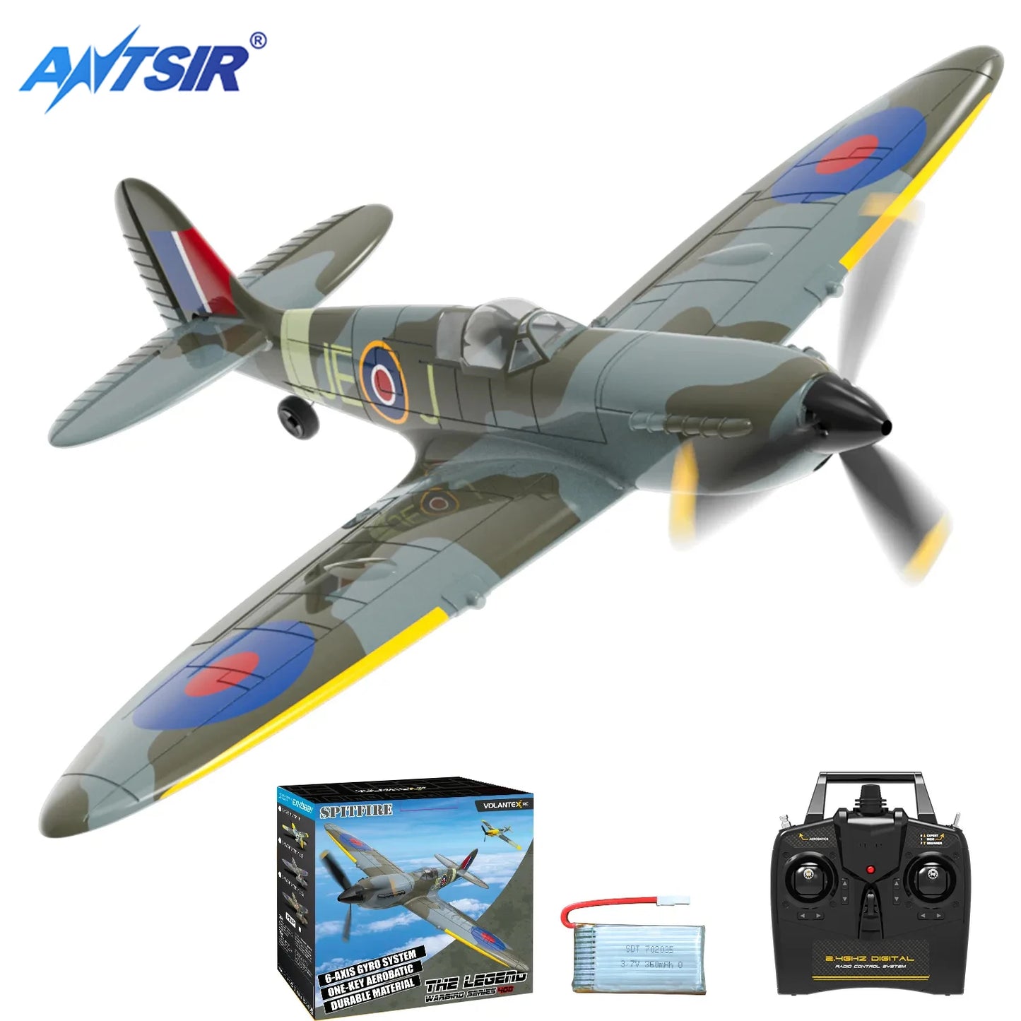Volantex Spitfire RC Plane EPP 400mm Wingspan Aerobatic Fighter Warbird - Ready-to-Fly 2.4G 4CH Outdoor Aircraft