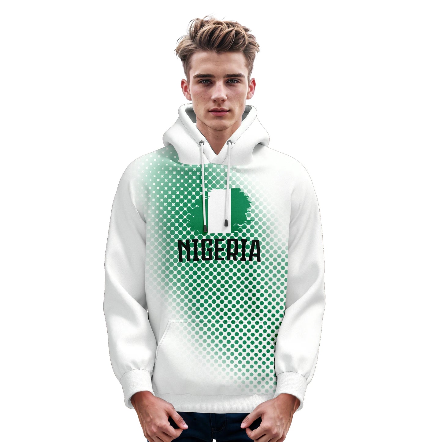 Personalized Nigeria Soccer Hoodie with Custom Name and Number - Unisex Pullover for Football Fans, S-5XL