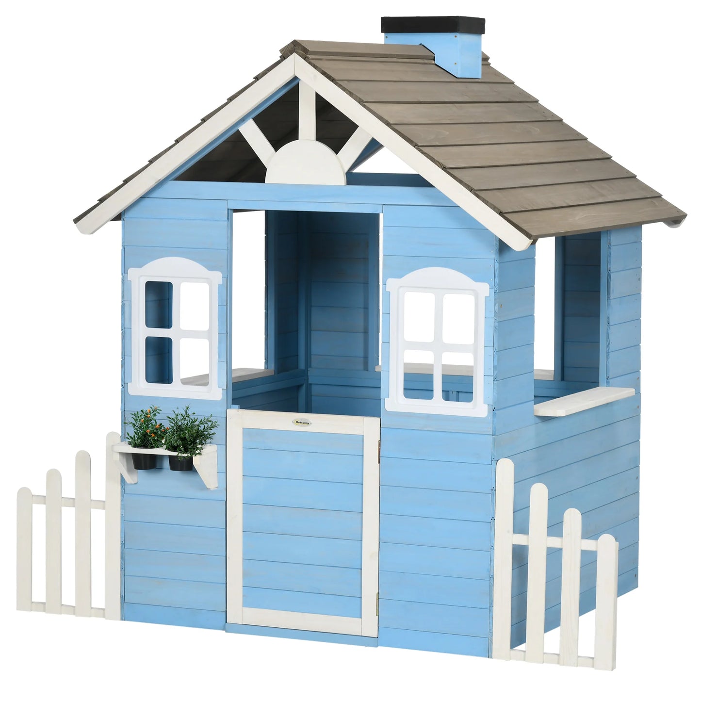Outsunny Wooden Playhouse For Kids With Working Doors And Windows