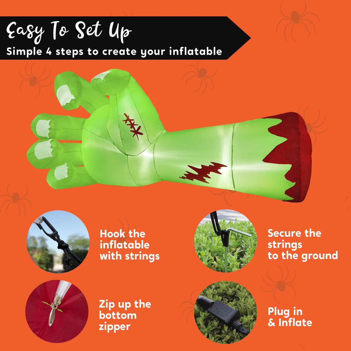 Giant Zombie Arm Inflatable | 9 Ft Long | Led Illuminated | Outdoor Yard