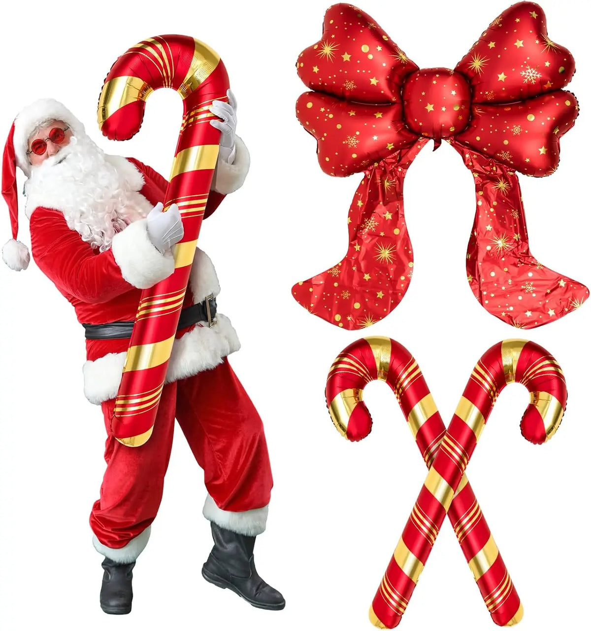 Giant Christmas Balloons | 5.7 Ft And 4.9 Ft | 3 Piece Bow Candy Set | Party Decor