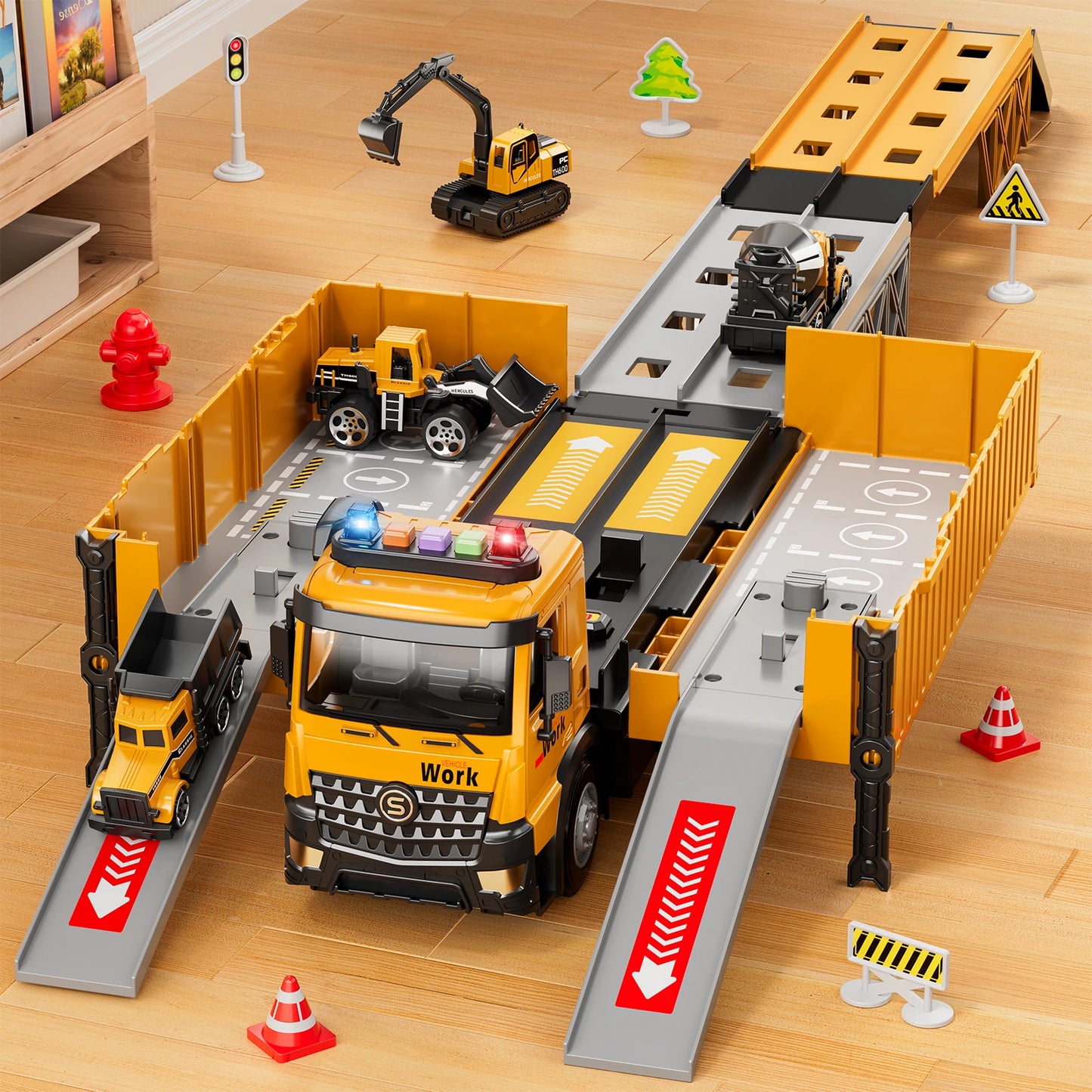 Construction Truck Race Track Set With Tower Crane