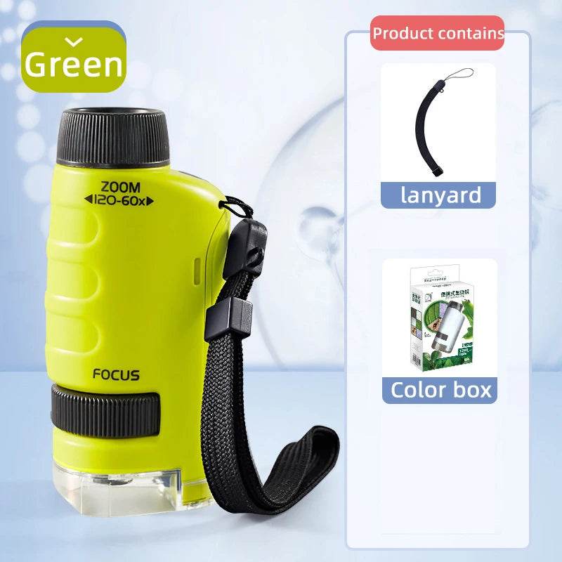 Kid Science Experiment Pocket Microscope Toy Kit 60-120x Educational Mini Handheld Microscope with Light Children STEM Toys Gift - ToylandEU