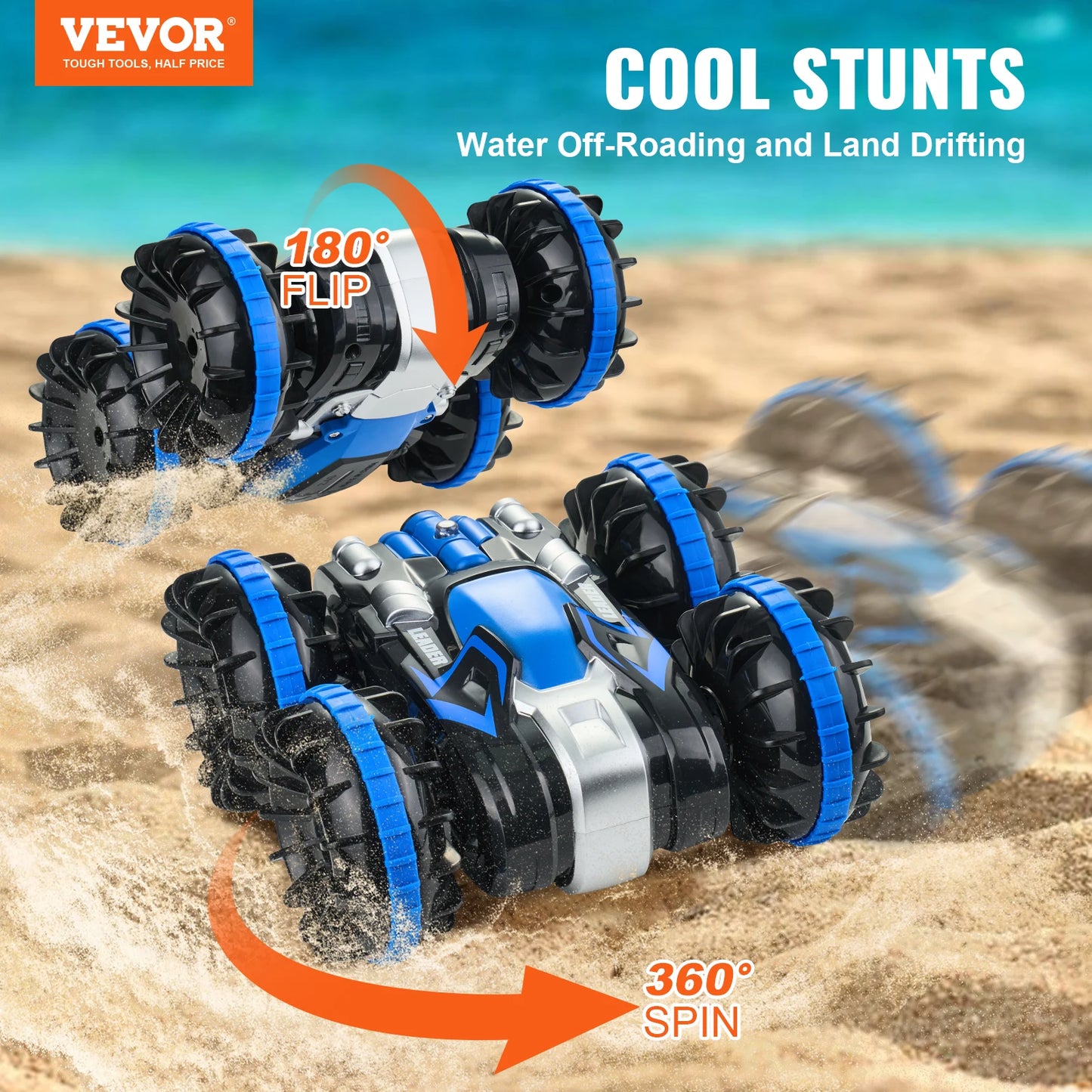 RC VEVOR 2-in-1 Amphibious Remote Control Car and Boat - 360° Stunt Capable, 12 km/h Speed, Ideal Water & Beach Toy for Boys