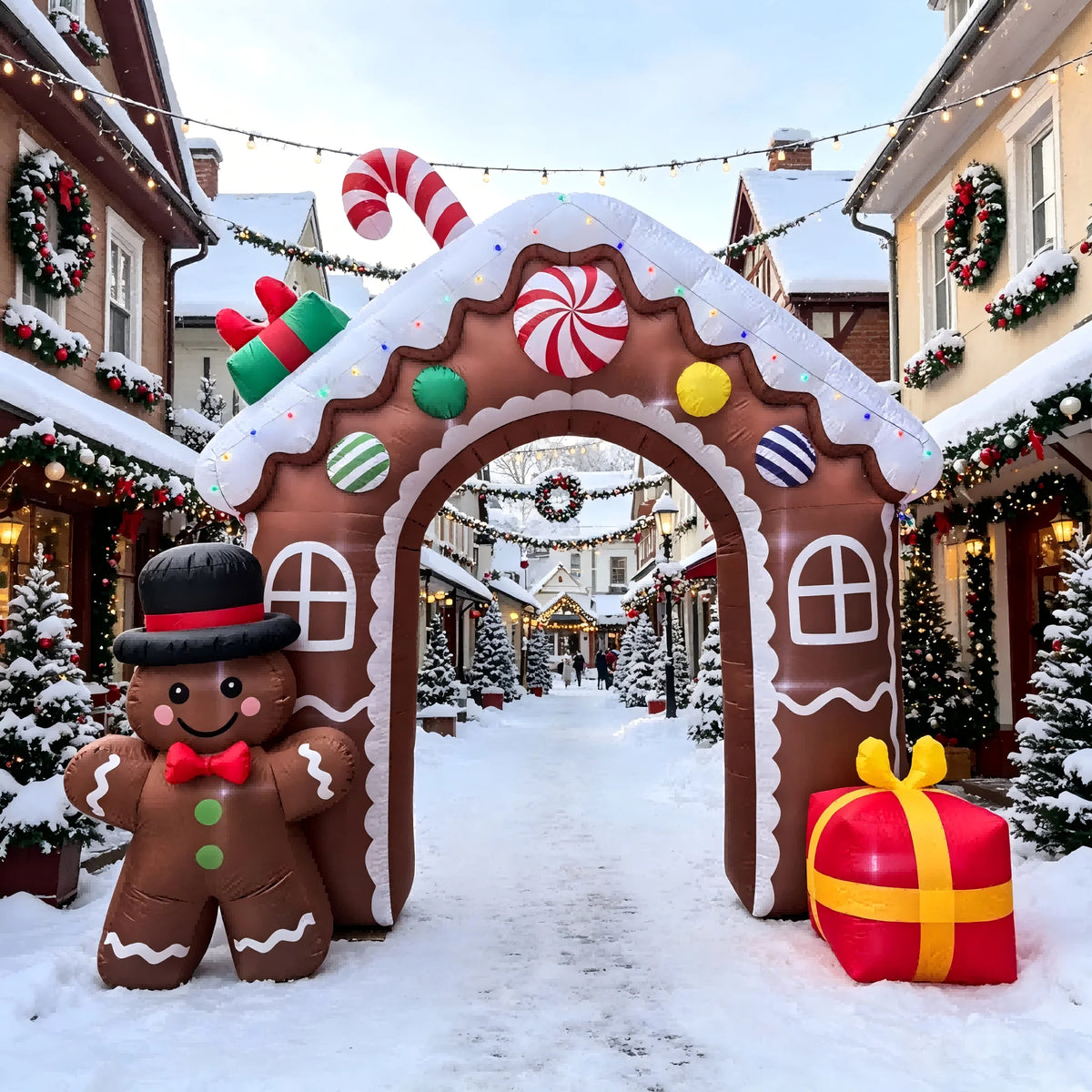 Inflatable Gingerbread Archway | 11 Ft | Built In Lights | Outdoor Yard