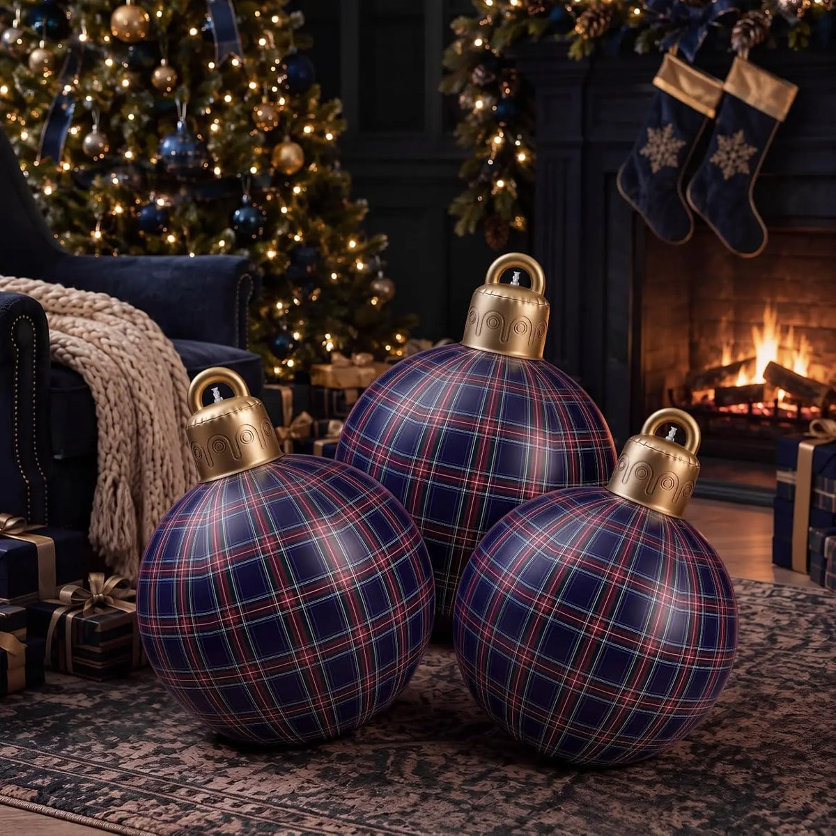 Christmas Inflatable Balls | 32 Inch | 3 Pack | Tartan Holiday Decor