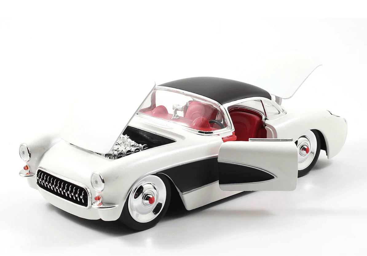 1957 Chevrolet Corvette Satin Cream Metallic with Matt Black Top and Side | 1/24 Diecast Model Car | Jada | Collector Quality