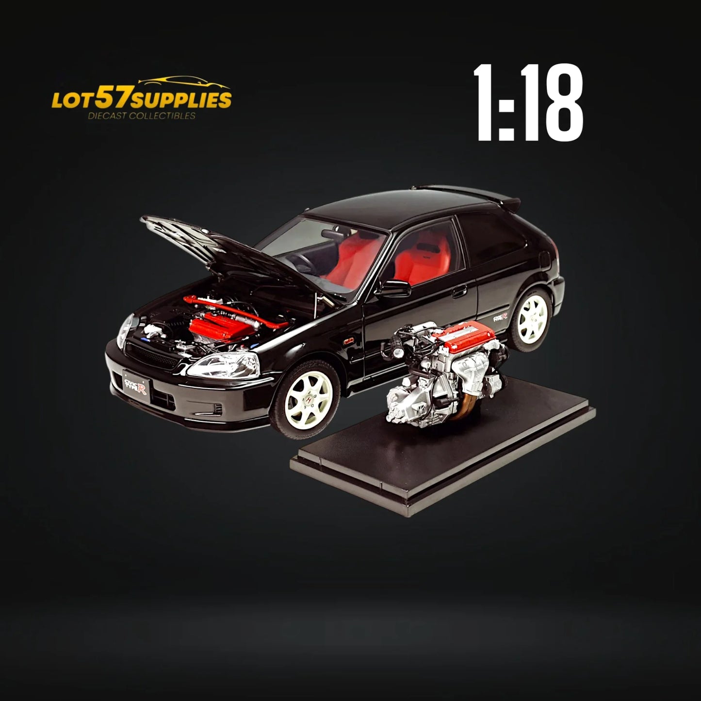 MOTORHELIX Honda Civic Type-R EK9-120 BLACK Fully Openable 1:18 - ToylandEU