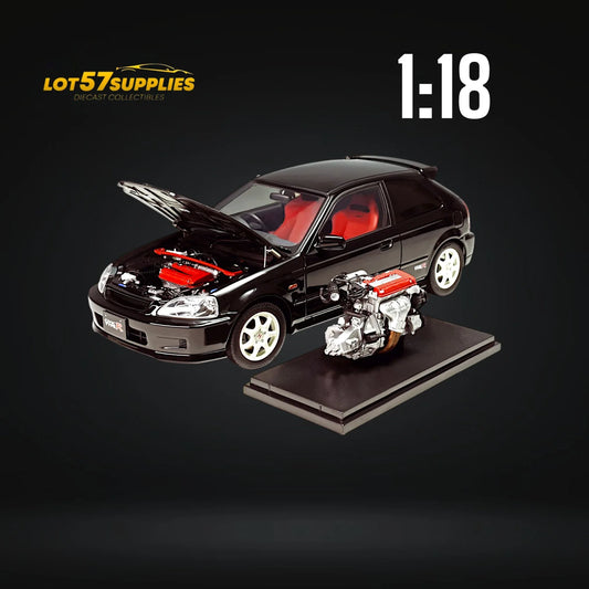 MOTORHELIX Honda Civic Type-R EK9-120 BLACK Fully Openable 1:18 - ToylandEU