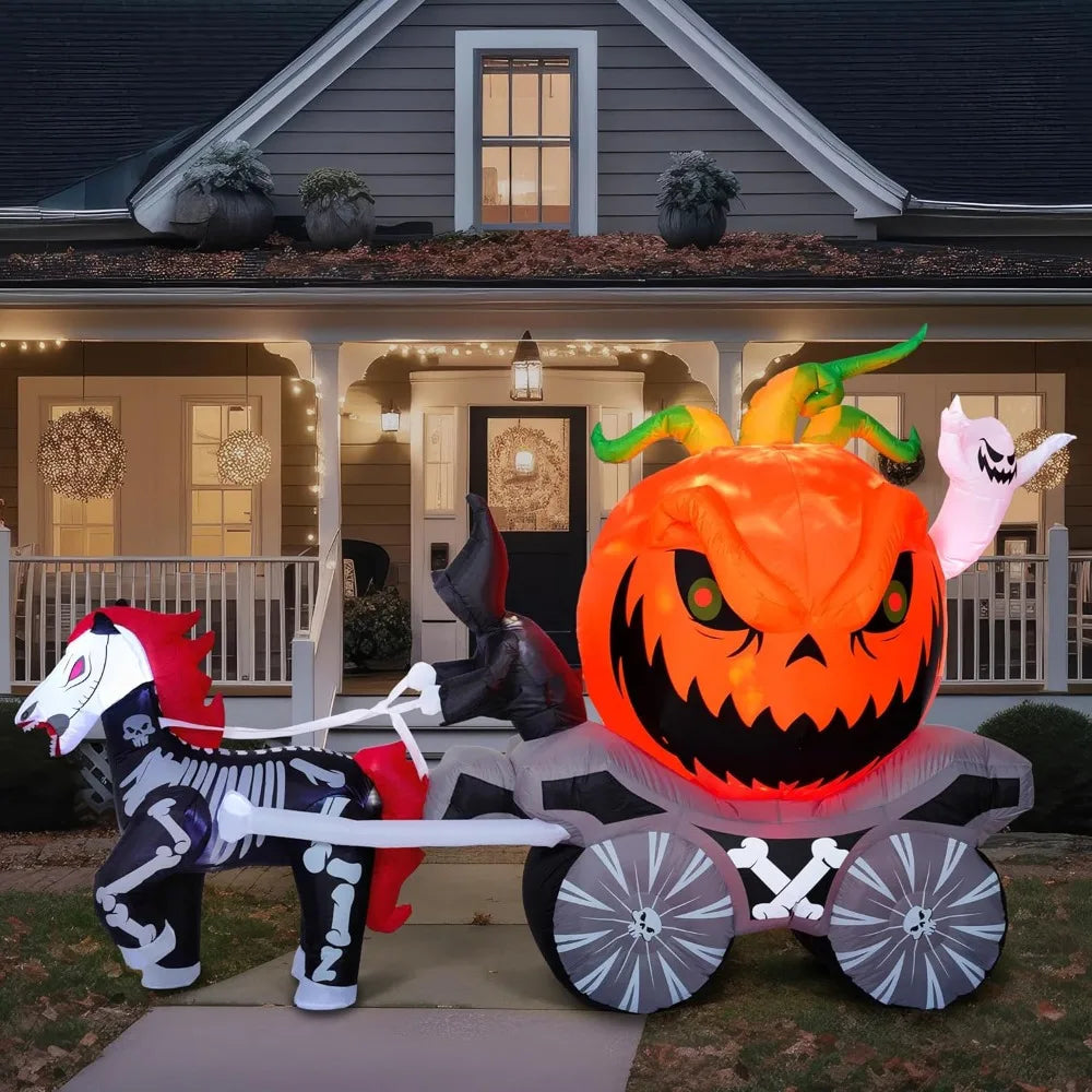 Inflatable Pumpkin Carriage | 8 Feet | Built In LED Lights | Yard Decor
