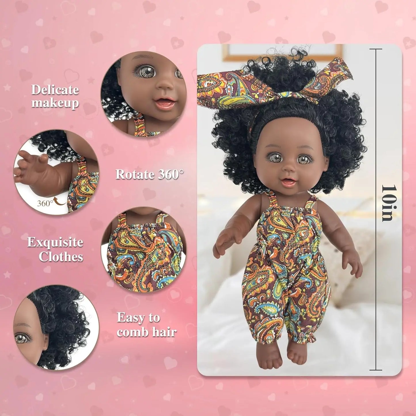 10" Realistic African American Doll - Perfect Reborn Gift for Kids