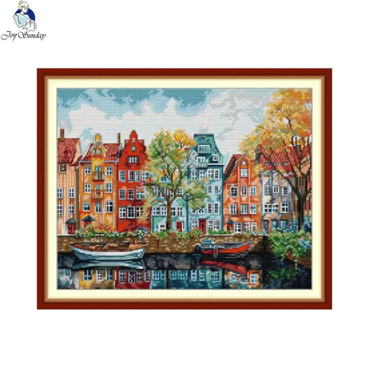 Copenhagen Landscape Cross Stitch Kit by Joy Sunday - DIY 11CT Embroidery Art for Home Decor