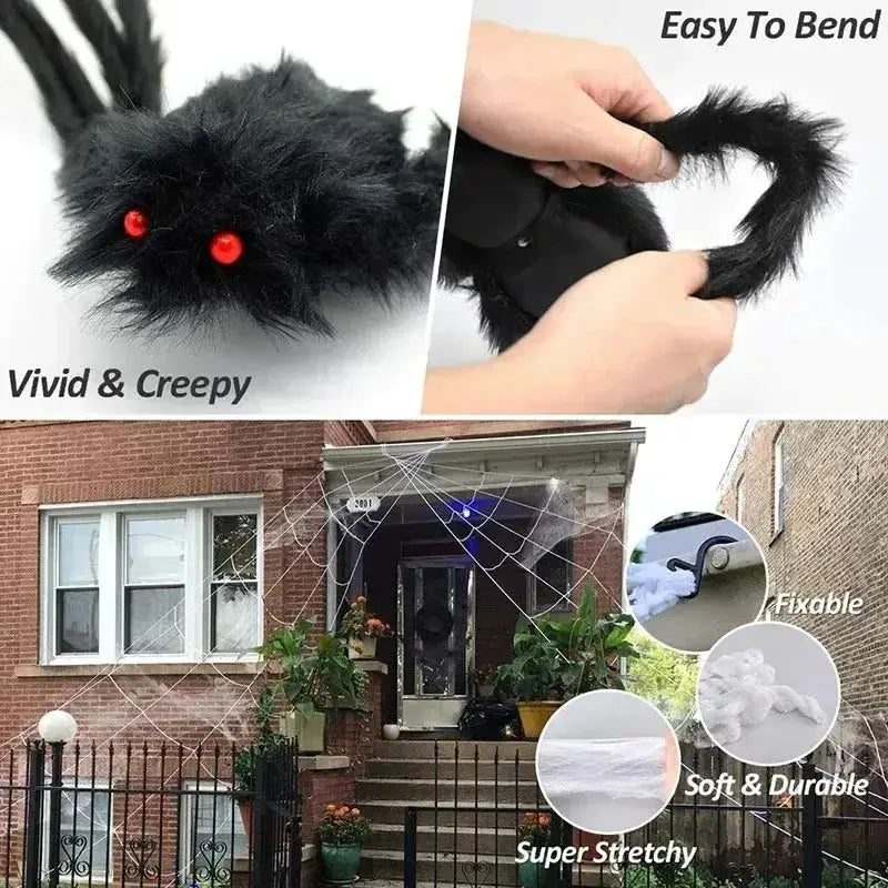Halloween Big Plush Spider Horror Halloween Decoration Party Prop Outdoor Giant Spider Decor 30-200cm Chamber Prank Black Spider - ToylandEU
