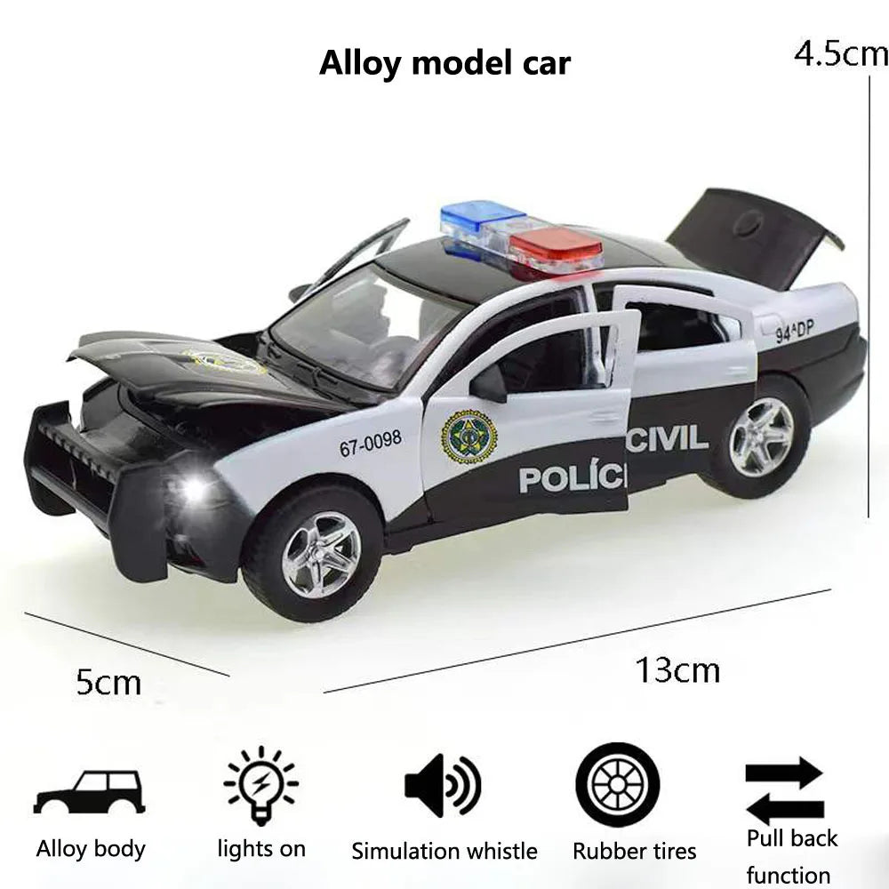 1:32 Scale Diecast Metal Dodge Charger Police Car Model with Opening Doors, Pull Back Function, Sound, and Light - ToylandEU