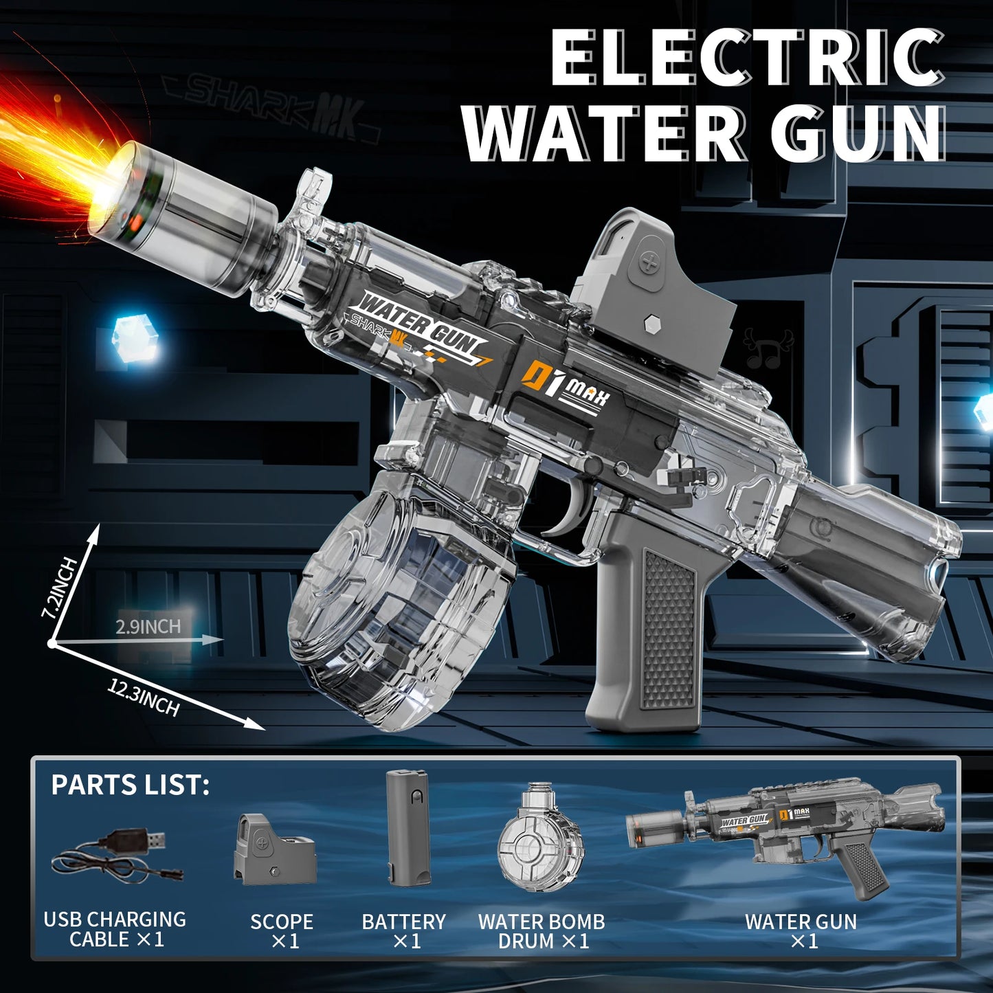 Water Gun | Electric Spray Gun With Sound Light | Lithium Battery | Ages 3 To 14