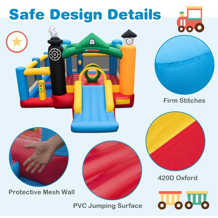 Train Theme Inflatable Bounce House With Slide And Ball Pit