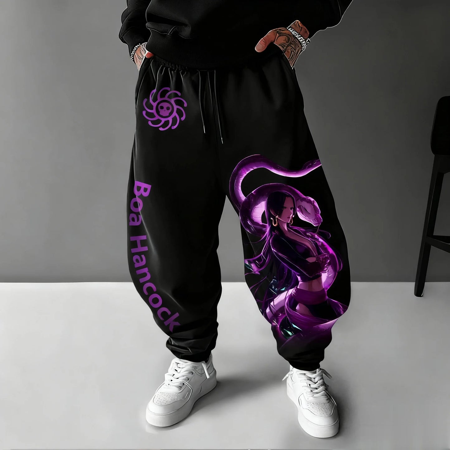 Sweatpants | One Piece Boa Hancock Print | Unisex Loose Fit | Large