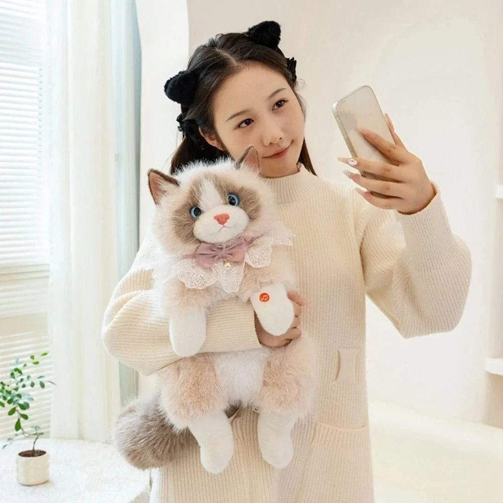 Plush Cat Backpack Realistic Puppet Style For Travel