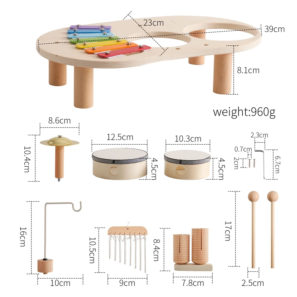 Musical Wooden Drum Kit for Children - Montessori Educational Baby Aeolian Bells Rattle