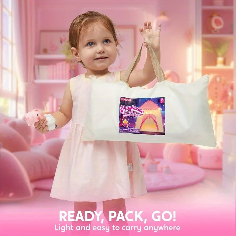Joyfy Pink Princess Tent With Led Star Lights Large Playhouse