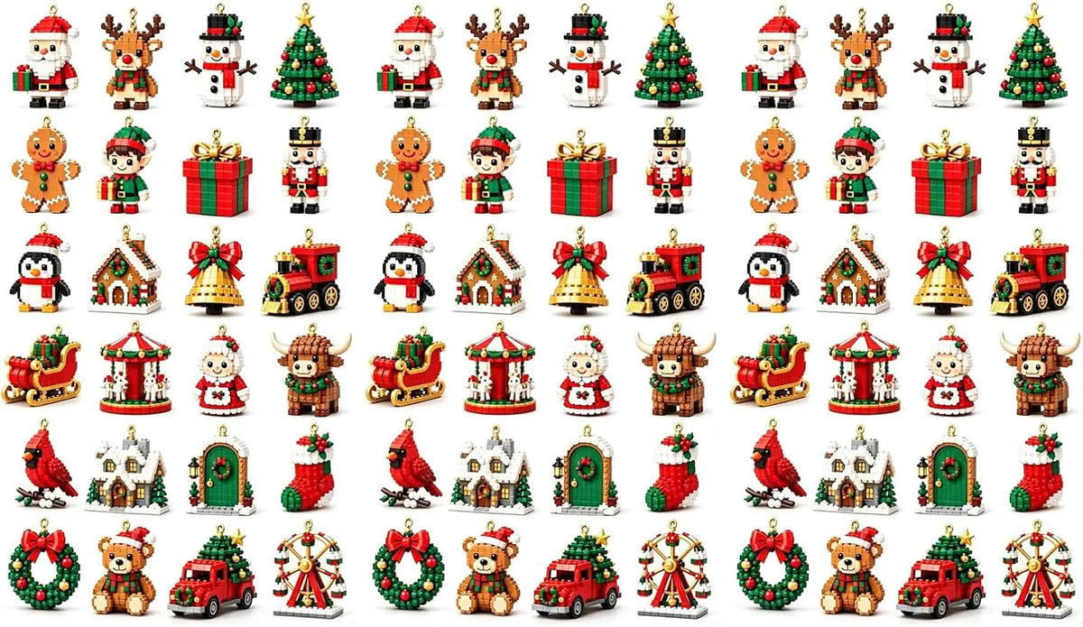 Advent Calendar | 24 Day Mini Brick Ornaments | Buildable Holiday Designs | DIY Building Block Gift Box