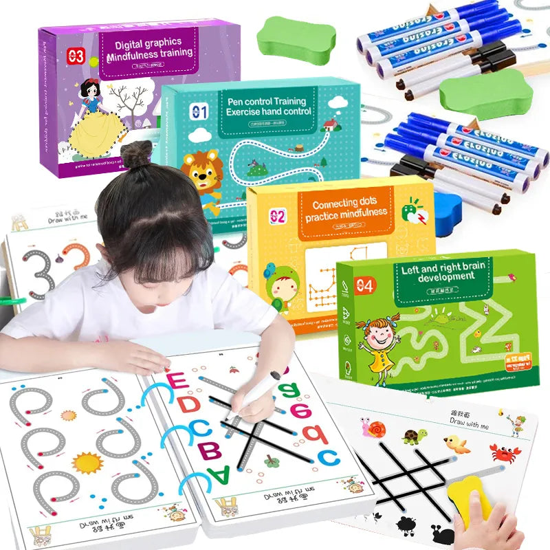Montessori Educational Drawing Toy Set for Kids: Includes Pen Control, Color Matching, Shape Recognition, and Math Games - Ideal for Toddler Learning and Development