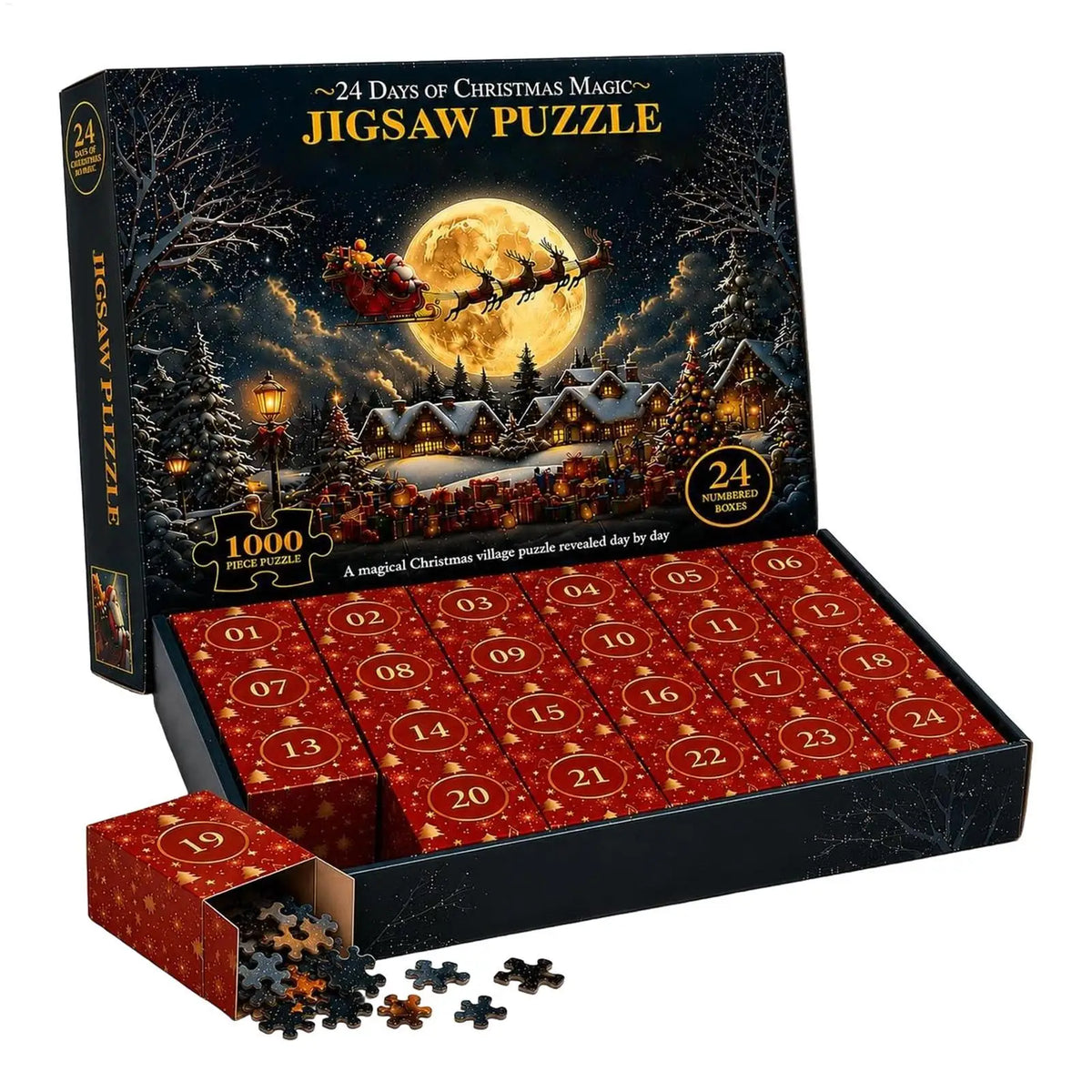Advent Calendar | 24 Day Countdown Jigsaw Puzzle | 1008 Pieces | Snow Village Santa Holiday Gift