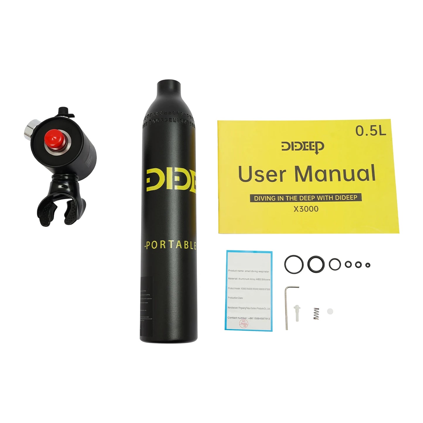 Scuba Tank Kit | 0.5L Capacity | Pressure Gauge, 6061 Aluminum