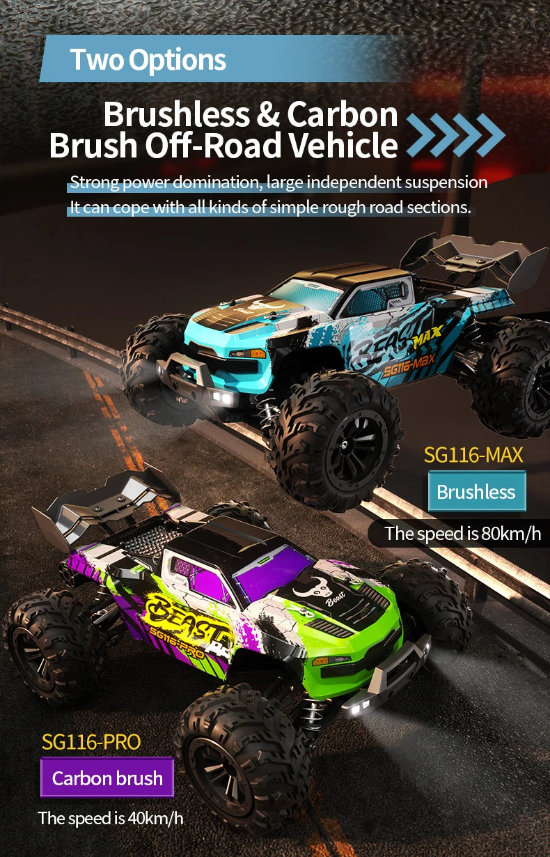 RC SG116 MAX 1:16 High-Speed 4WD RC Drift Racing Monster Truck - 70KM/H Off-Road Remote Control Car for Kids