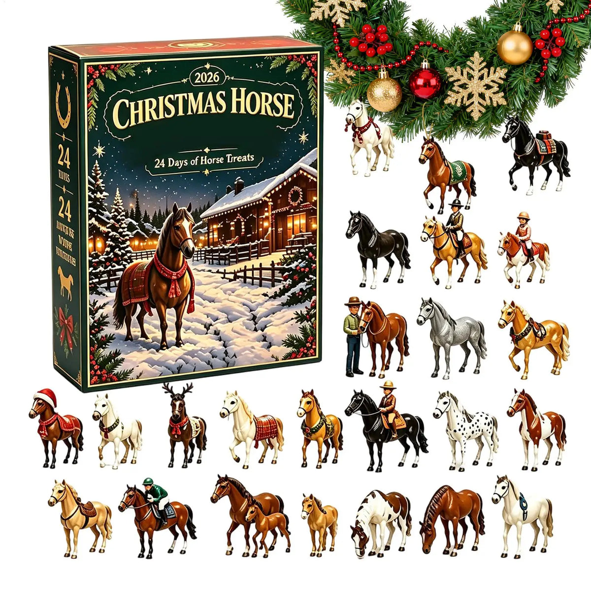 Advent Calendar | 2026 24 Day Horse Ornaments | 2D Acrylic Animal Pendants | Equestrian Gift For Family