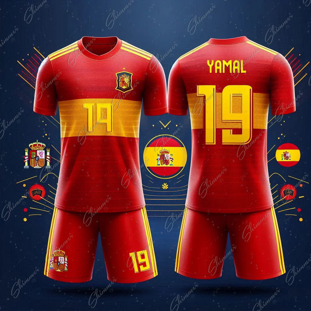 2024 Youth Spain Team No. 29 Yamal Quick-Dry Sports Set for Boys - Summer Jersey and Shorts Ensemble